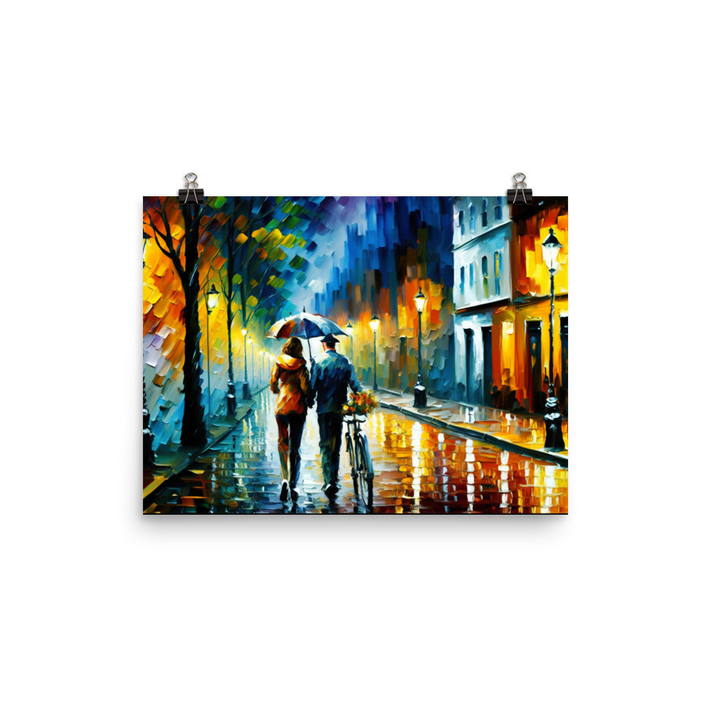 Rainy Street in New York with vibrant heavy brush strokes photo paper poster - Posterfy.AI