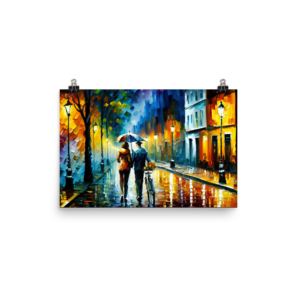 Rainy Street in New York with vibrant heavy brush strokes photo paper poster - Posterfy.AI