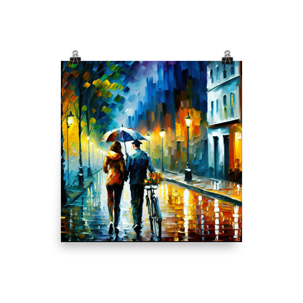 Rainy Street in New York with vibrant heavy brush strokes photo paper poster - Posterfy.AI