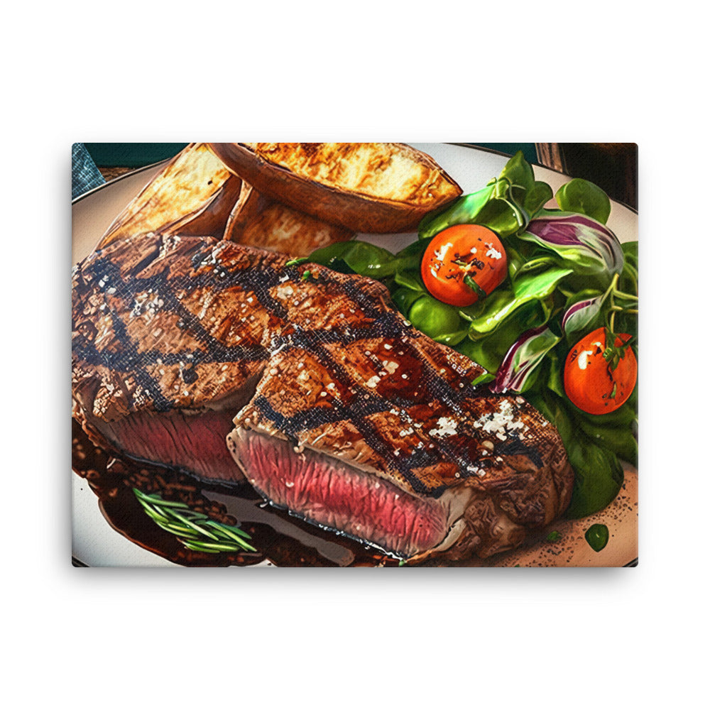 Sizzling Steak  dishes canvas - Posterfy.AI