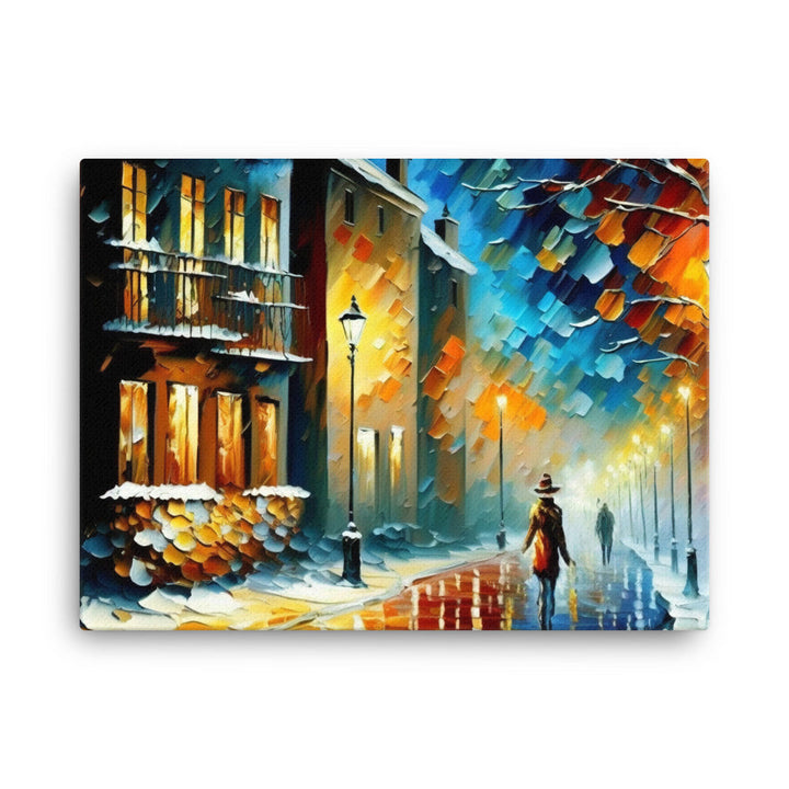 Snowy Winter Night with vibrant heavy brush strokes canvas - Posterfy.AI