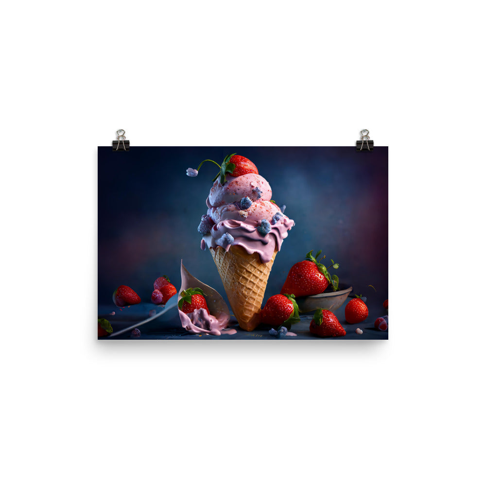 Strawberry ice-cream photo paper poster - Posterfy.AI