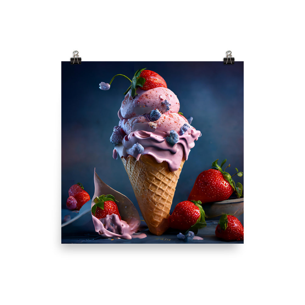 Strawberry ice-cream photo paper poster - Posterfy.AI