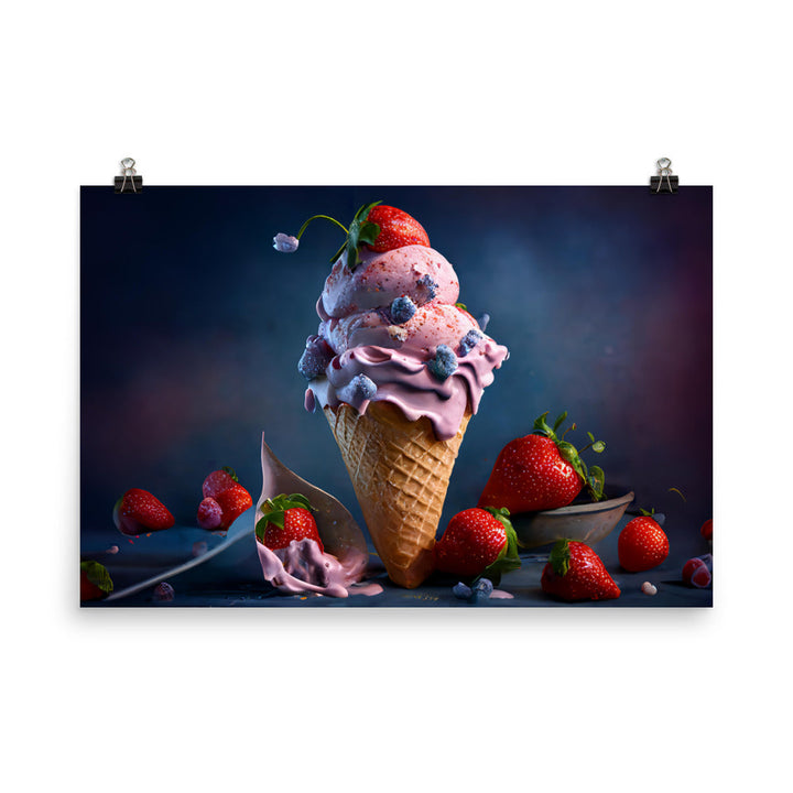 Strawberry ice-cream photo paper poster - Posterfy.AI