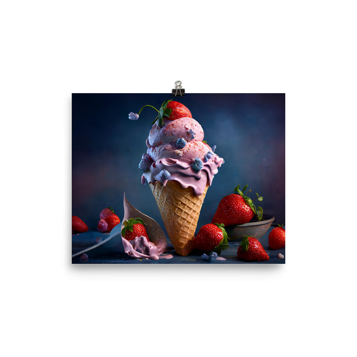 Strawberry ice-cream photo paper poster - Posterfy.AI