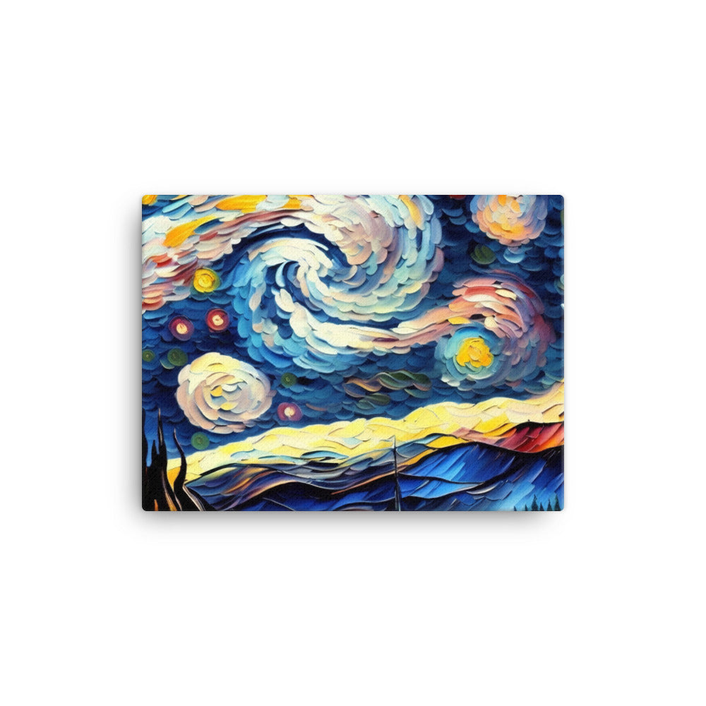 Van Gogh Starry Night with vibrant heavy brush strokes canvas - Posterfy.AI