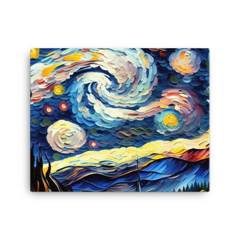 Van Gogh Starry Night with vibrant heavy brush strokes canvas - Posterfy.AI