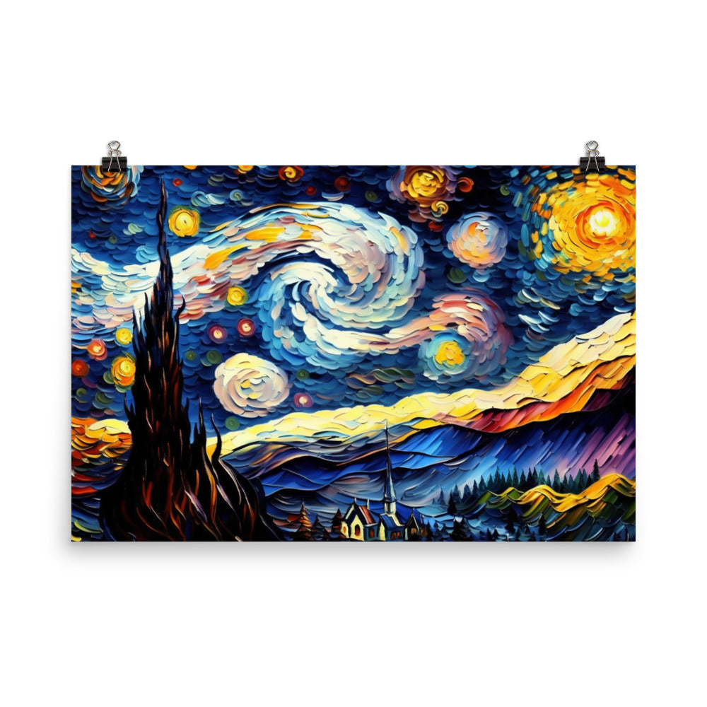 Van Gogh Starry Night with vibrant heavy brush strokes photo paper poster - Posterfy.AI