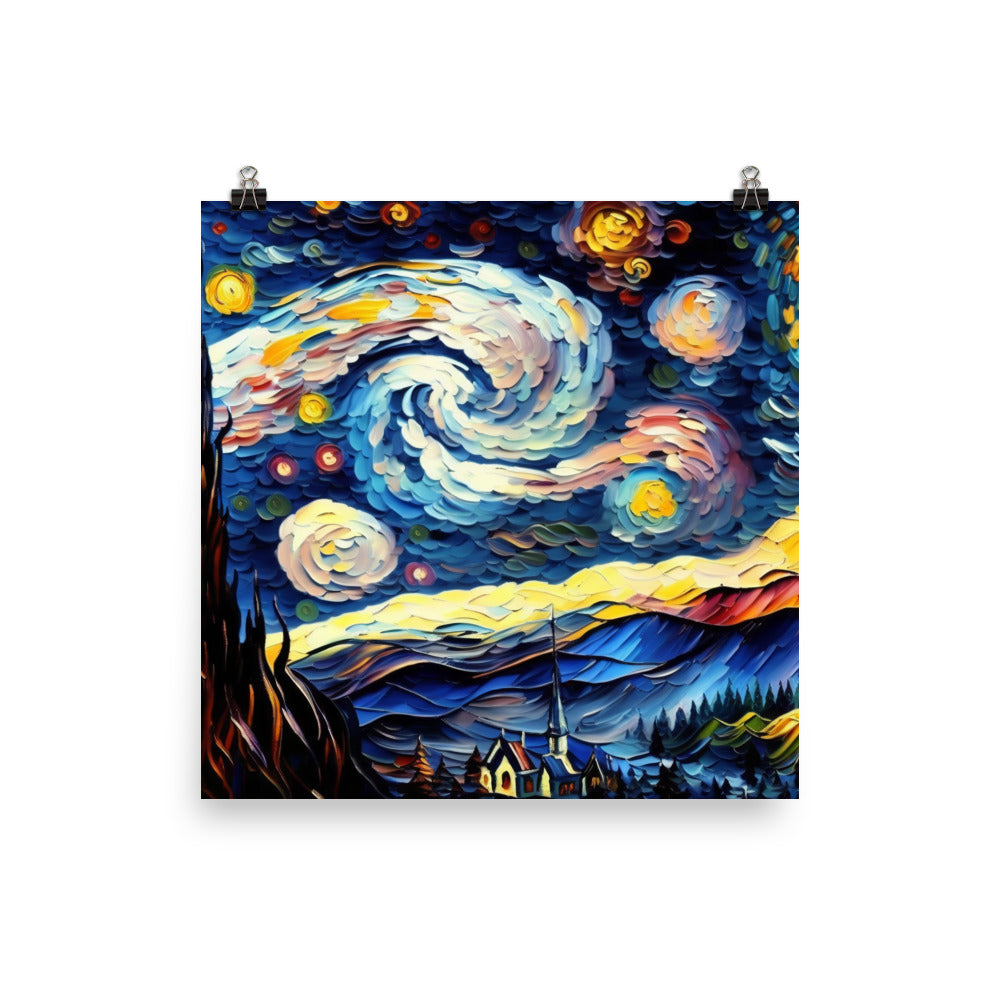 Van Gogh Starry Night with vibrant heavy brush strokes photo paper poster - Posterfy.AI