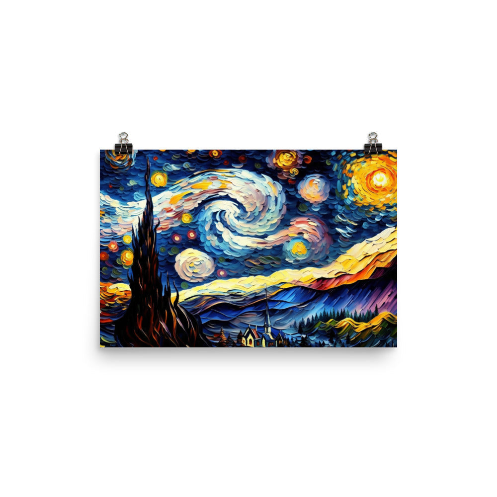 Van Gogh Starry Night with vibrant heavy brush strokes photo paper poster - Posterfy.AI