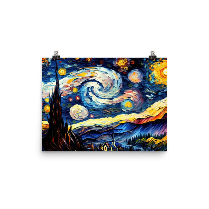 Van Gogh Starry Night with vibrant heavy brush strokes photo paper poster - Posterfy.AI