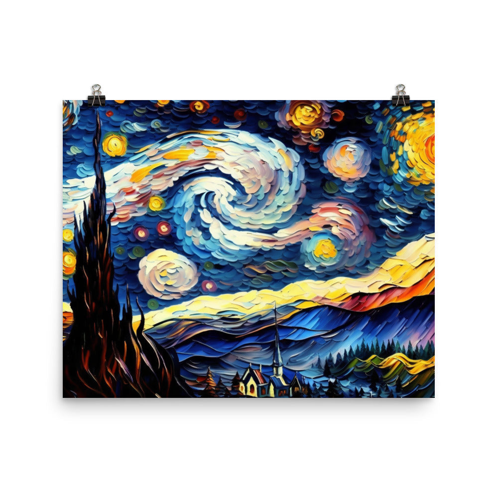 Van Gogh Starry Night with vibrant heavy brush strokes photo paper poster - Posterfy.AI