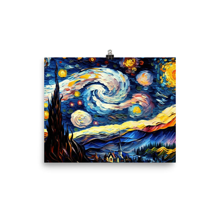 Van Gogh Starry Night with vibrant heavy brush strokes photo paper poster - Posterfy.AI