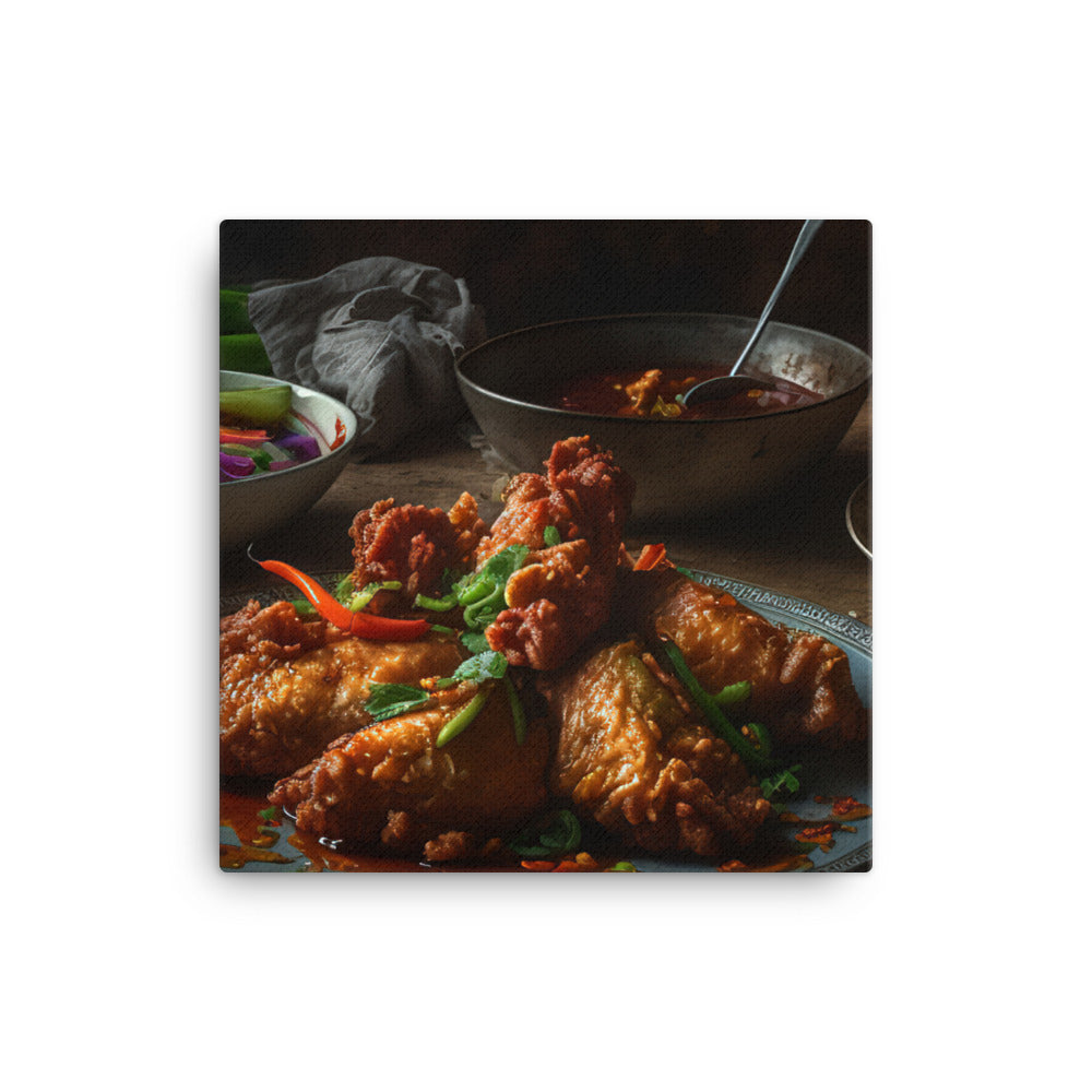 A plate of crispy and juicy fried chicken canvas - Posterfy.AI