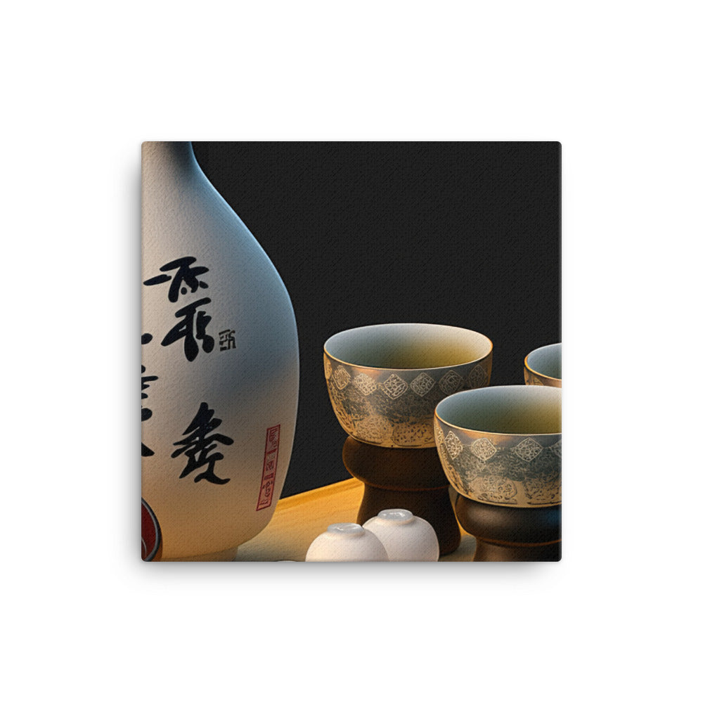 A traditional Japanese sake set with a tokkuri (sake bottle) and ochoko (sake-cups) canvas - Posterfy.AI