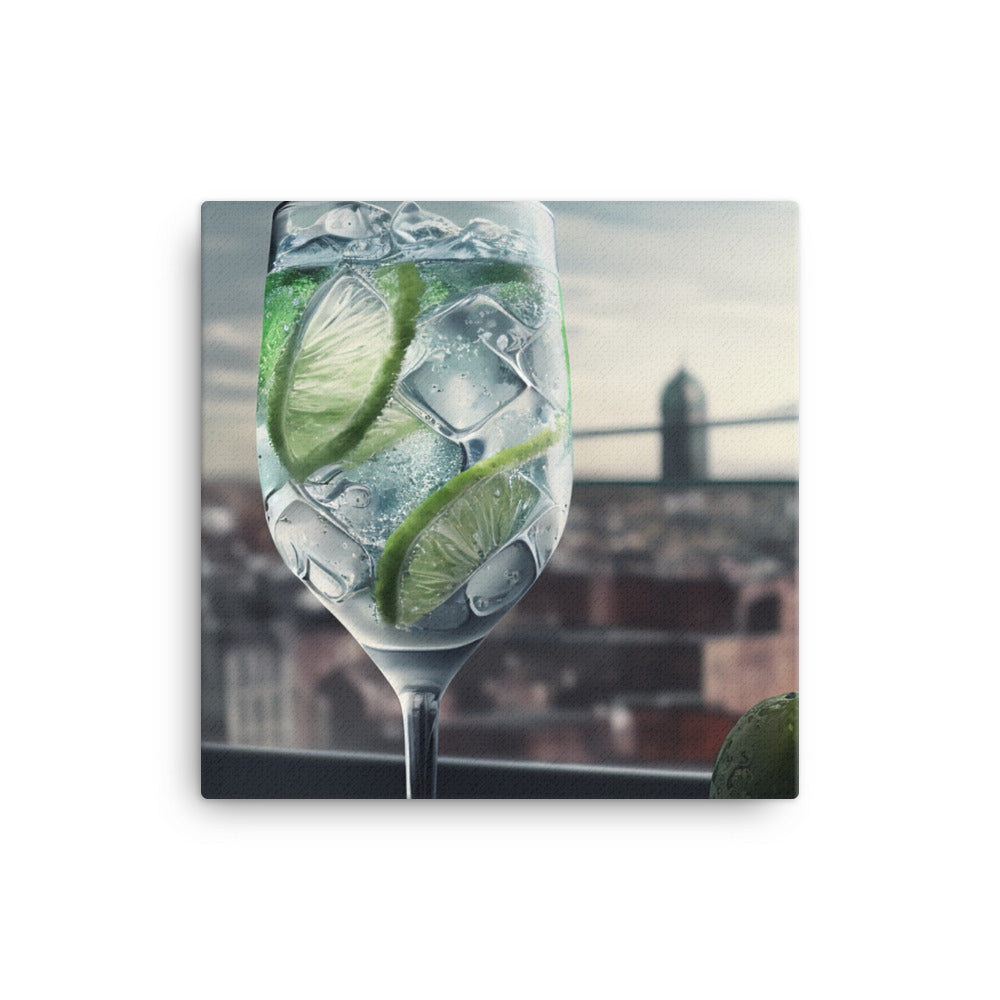 A refreshing gin and tonic with a slice of lime canvas - Posterfy.AI