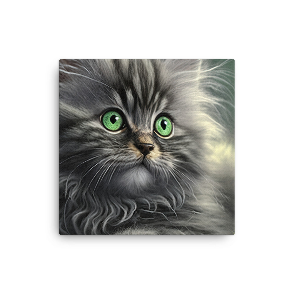 A fluffy gray kitten with bright green eyes canvas - Posterfy.AI