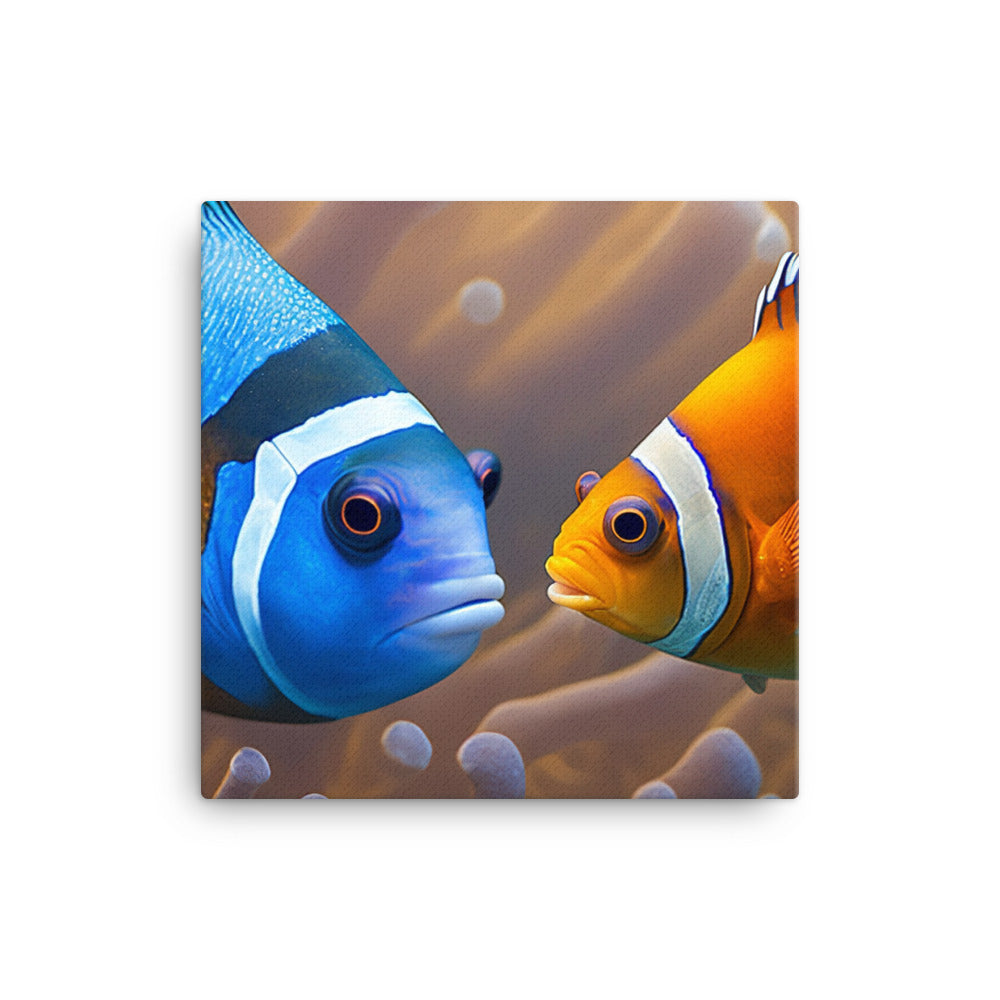 A clownfish and a blue tang swimming together canvas - Posterfy.AI