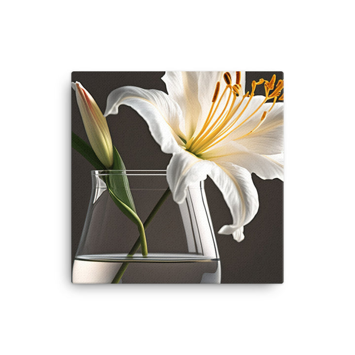 Large white lily by placing it in a simple glass vase canvas - Posterfy.AI