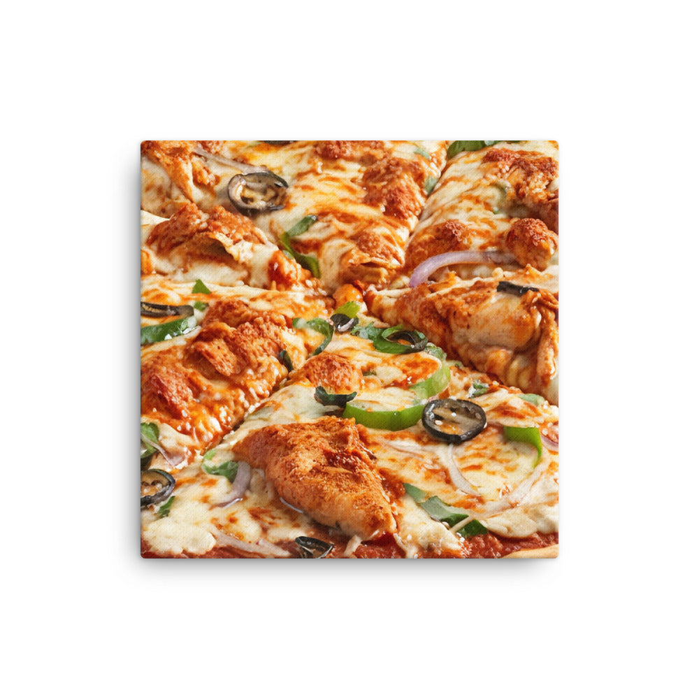 A spicy chicken pizza with chunks of tender chicken canvas - Posterfy.AI