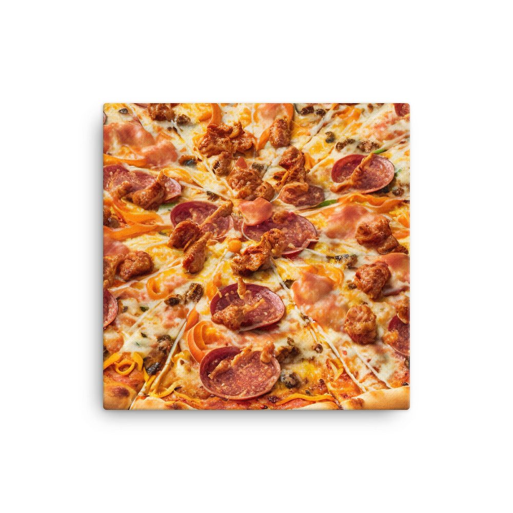 A meat lover's pizza loaded with spicy pepperoni canvas - Posterfy.AI