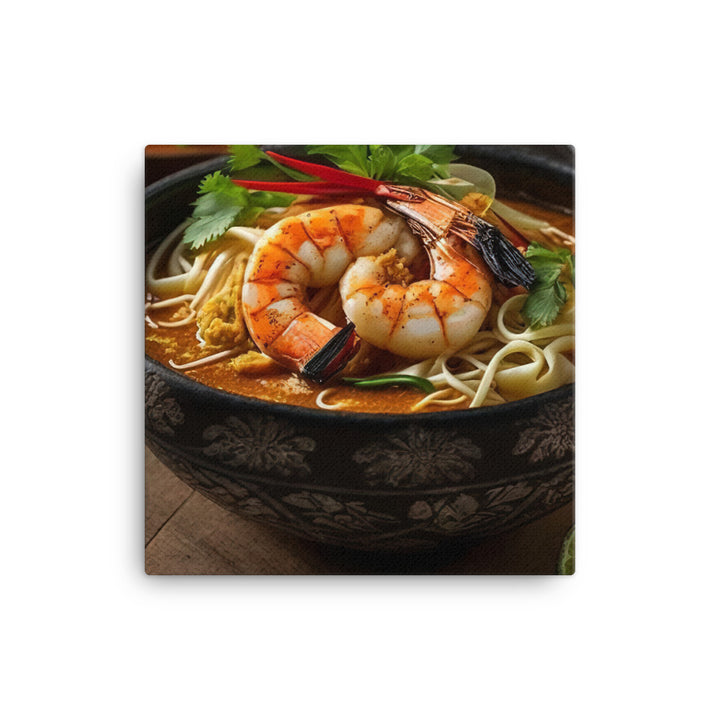 A hearty bowl of laksa with prawns canvas - Posterfy.AI