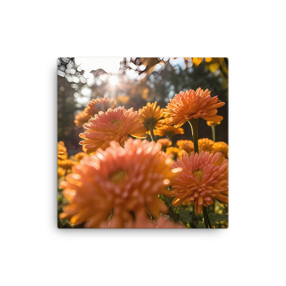 Chrysanthemums in the Fall Foliage canvas - Posterfy.AI
