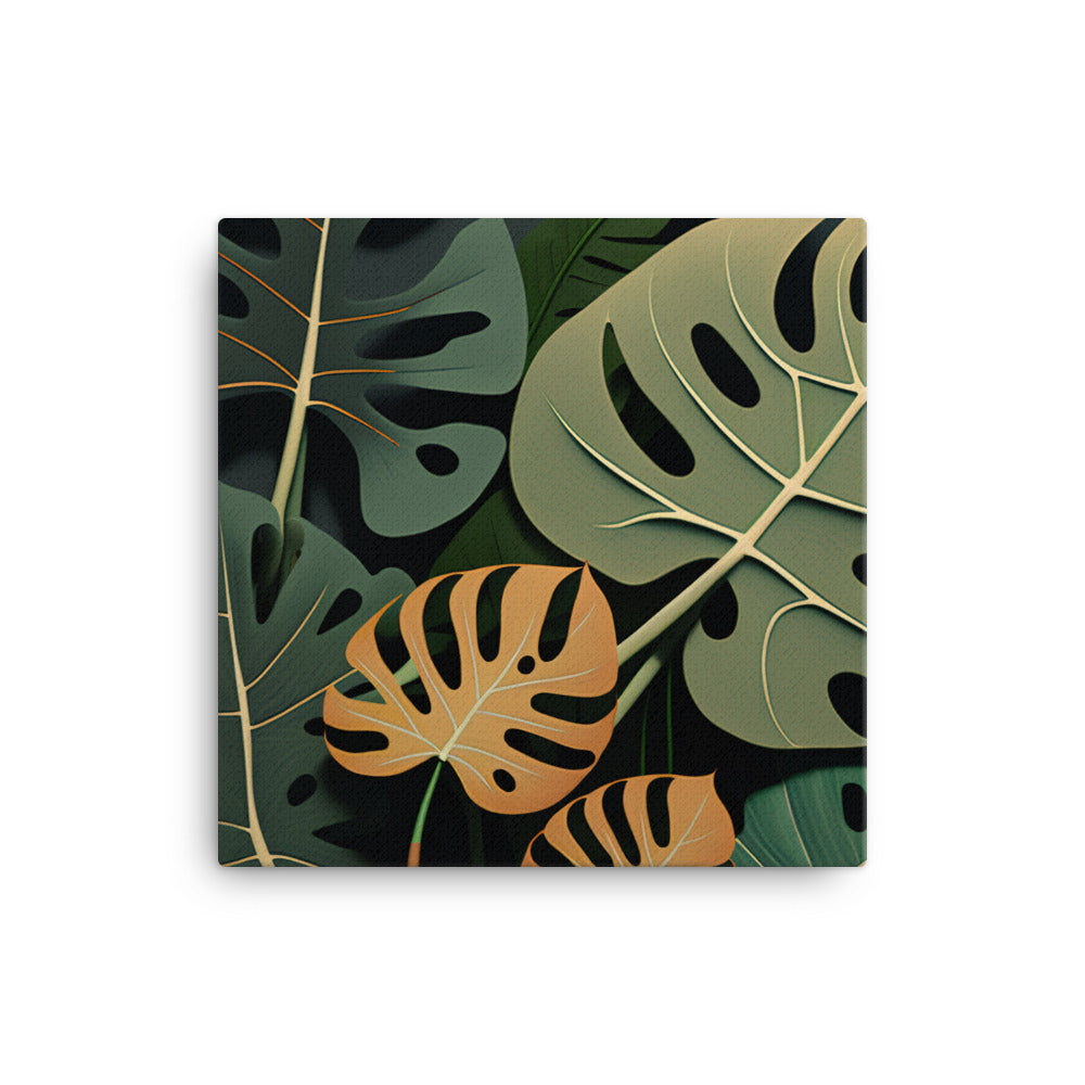 Monstera leaves in vibrant colors canvas - Posterfy.AI