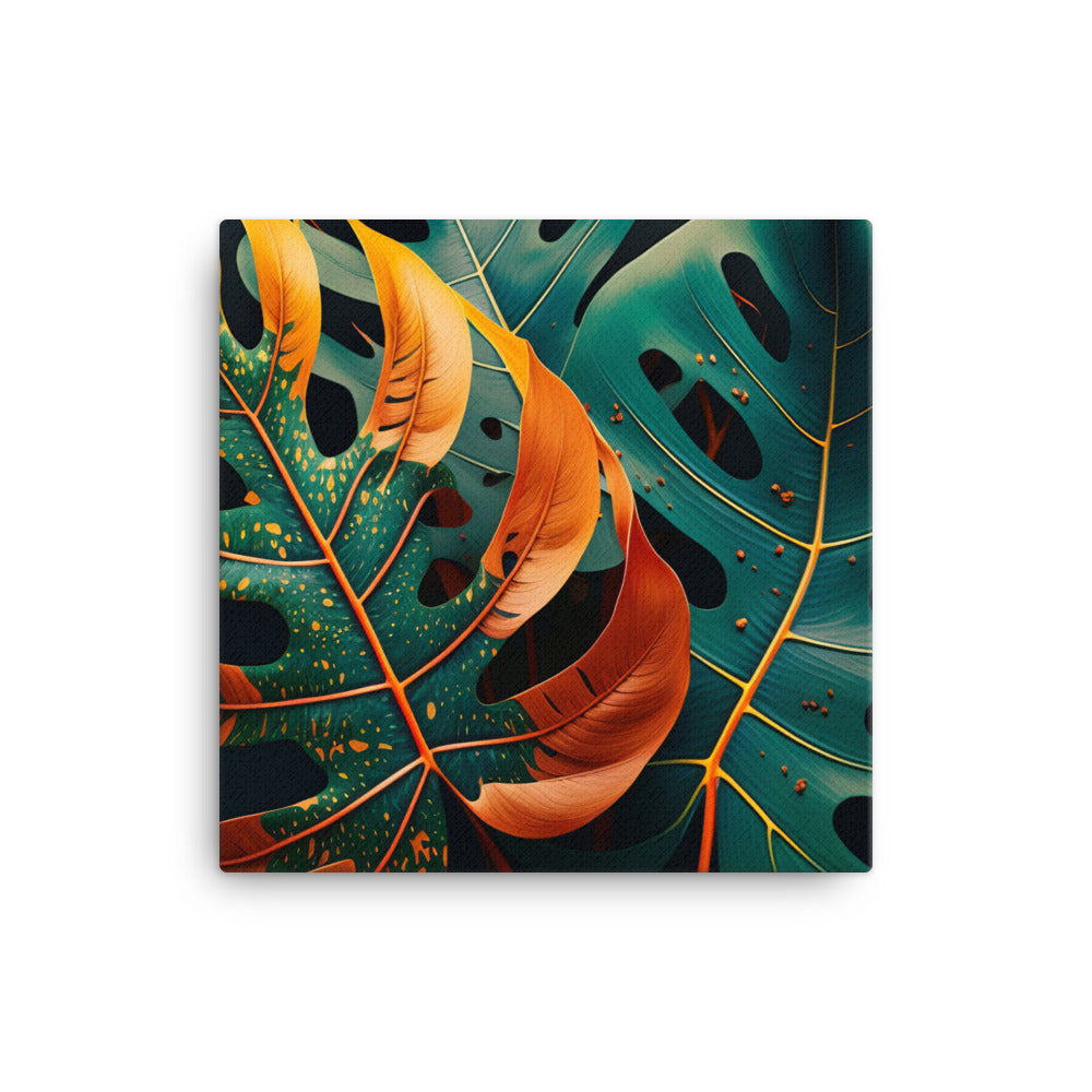 Monstera leaves in vibrant colors canvas - Posterfy.AI