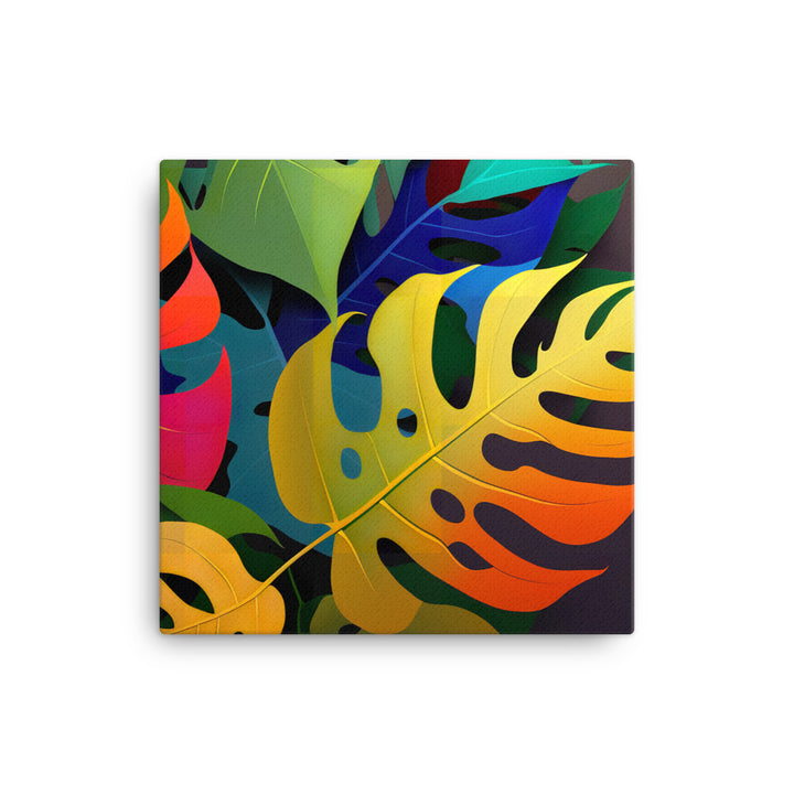 Monstera leaves in vibrant colors canvas - Posterfy.AI