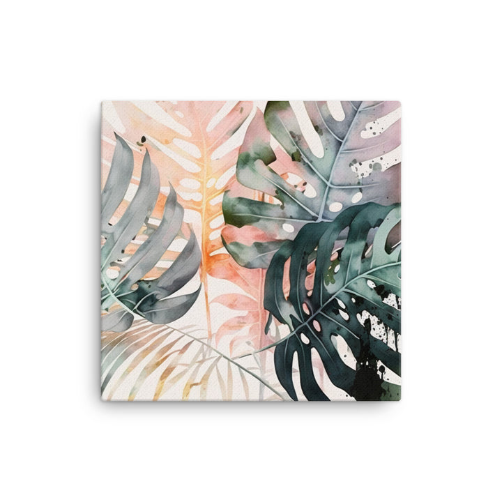 Monstera leaves in pale pastel colors canvas - Posterfy.AI