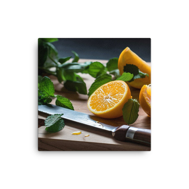 Oranges on a Cutting Board canvas - Posterfy.AI