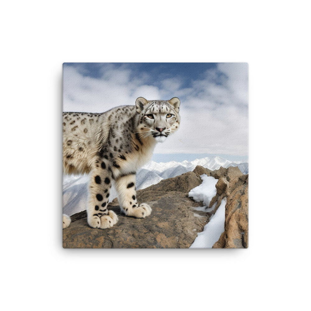 A Snow Leopard perched on a rocky outcrop canvas - Posterfy.AI