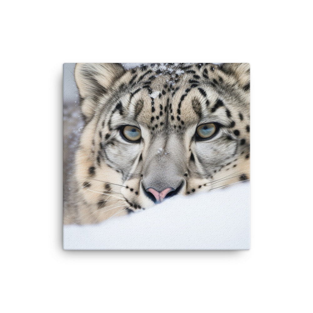 A Snow Leopard hiding in the snow canvas - Posterfy.AI