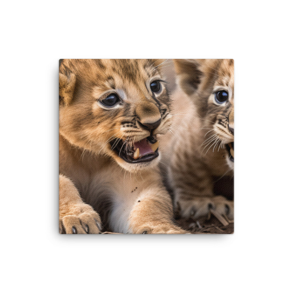 Lion Cubs Playtime canvas - Posterfy.AI