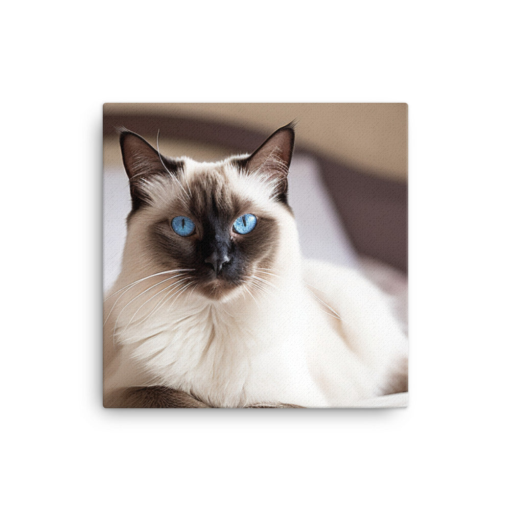 Majestic Balinese Cat Sitting on the Bed canvas - Posterfy.AI