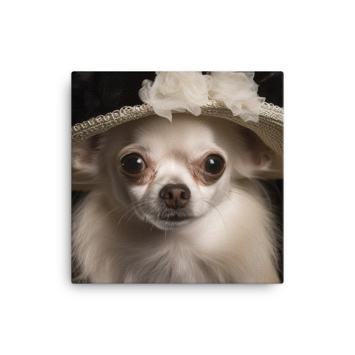 A Chihuahua posing with a boa and hat canvas - Posterfy.AI