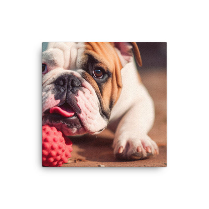 Silly Bulldog: Playful Pup with a Toy canvas - Posterfy.AI