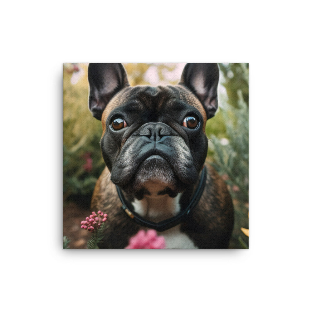 Frenchie in the garden canvas - Posterfy.AI