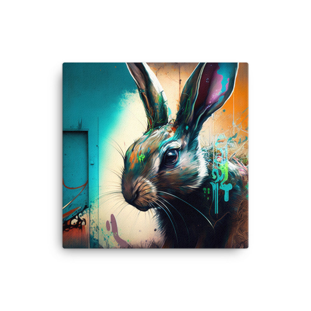 Rabbit in graffiti art canvas - Posterfy.AI