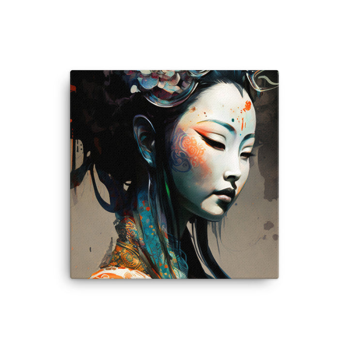 Oriental girl in contemporary ornamental style canvas - Posterfy.AI