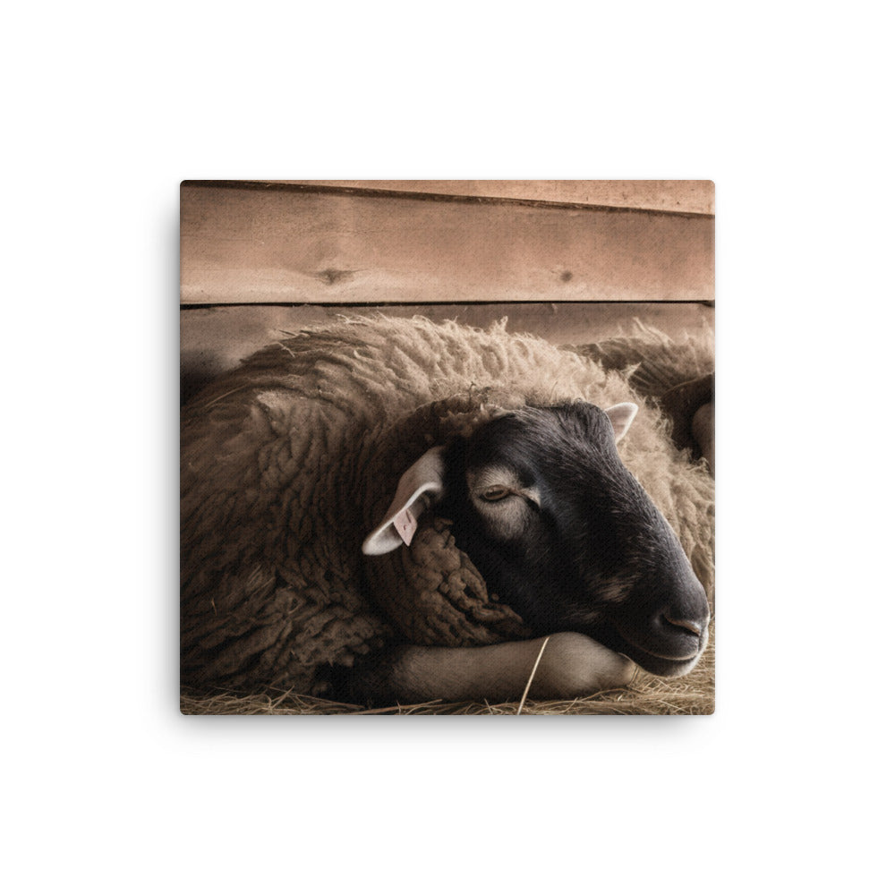 Sleepy Suffolk Sheep at the Barnyard canvas - Posterfy.AI