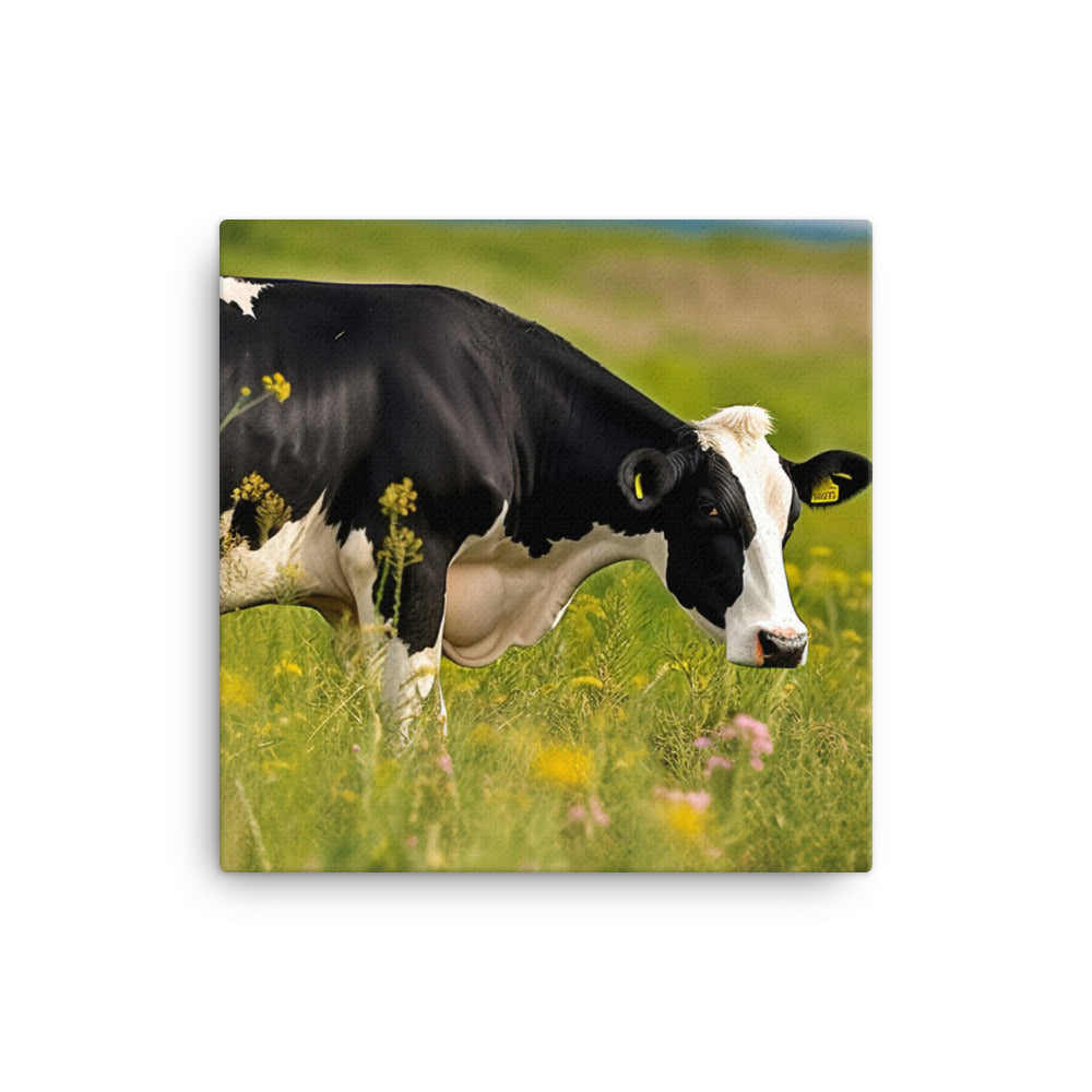 Holstein Cow Grazing in a Meadow canvas - Posterfy.AI