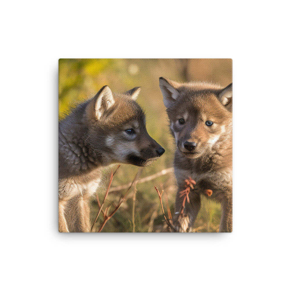 Gray Wolf Pups at Play canvas - Posterfy.AI