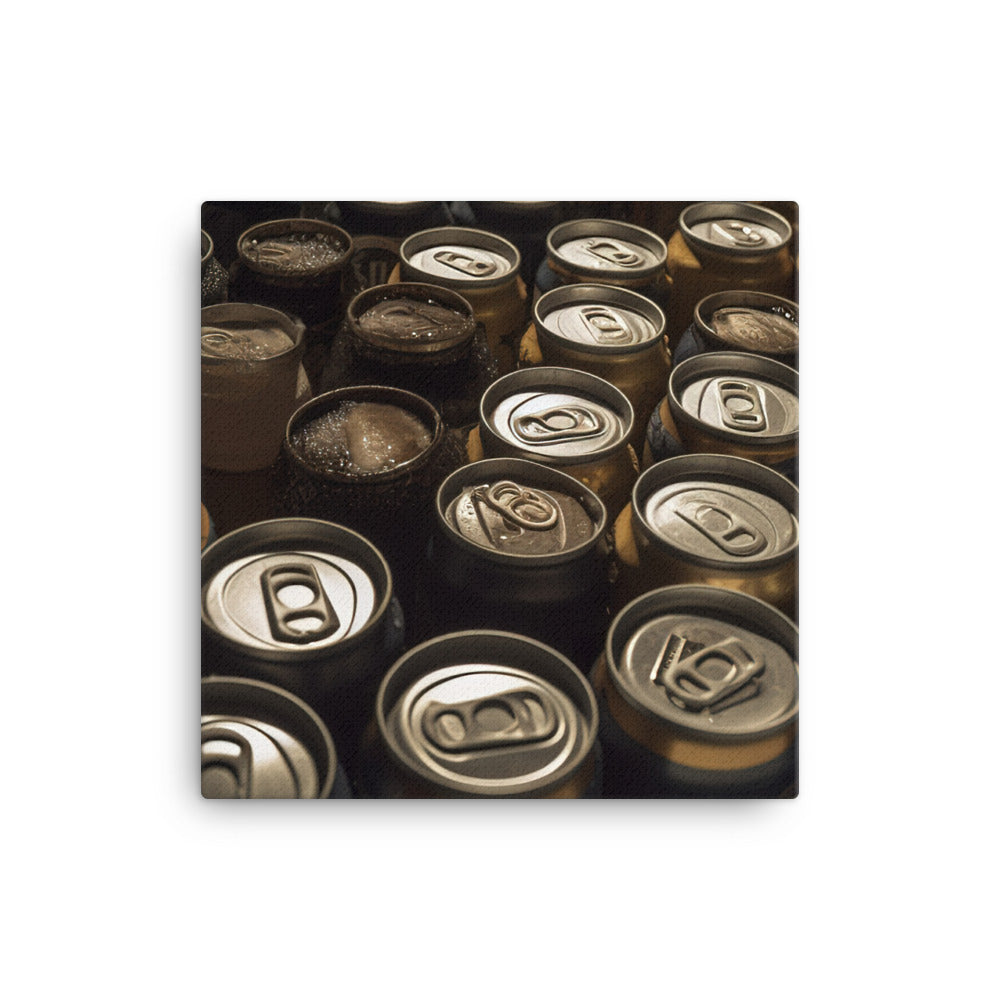 A collection of ice cold stout beer cans canvas - Posterfy.AI