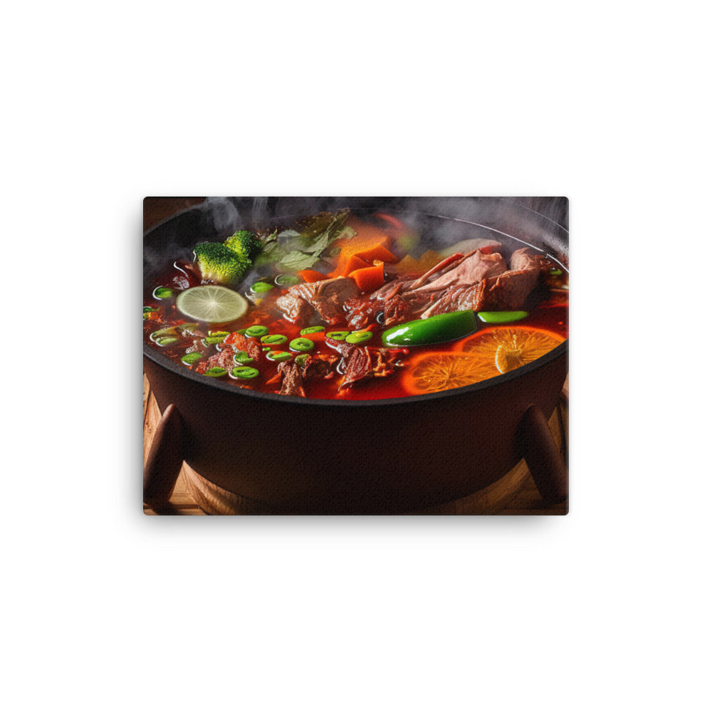 Steaming Hot Pot with Spicy Sichuan Sauce 四川麻辣火鍋 canvas - Posterfy.AI