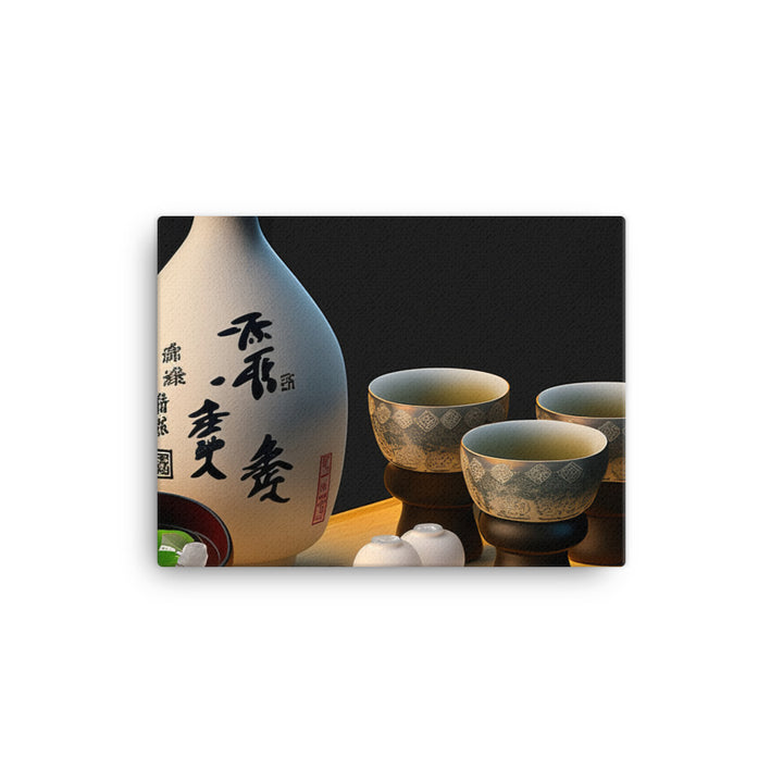 A traditional Japanese sake set with a tokkuri (sake bottle) and ochoko (sake-cups) canvas - Posterfy.AI