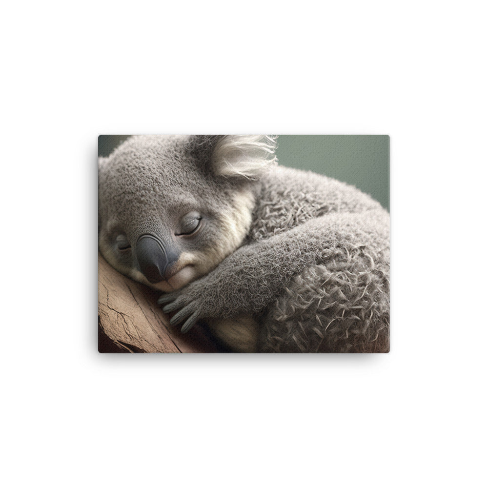 A sleepy baby koala curled up in a tree canvas - Posterfy.AI