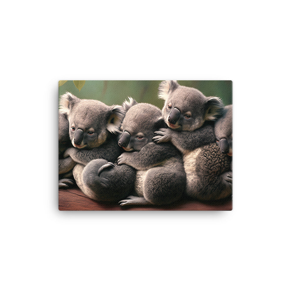 A group of koalas huddled together on a tree limb canvas - Posterfy.AI