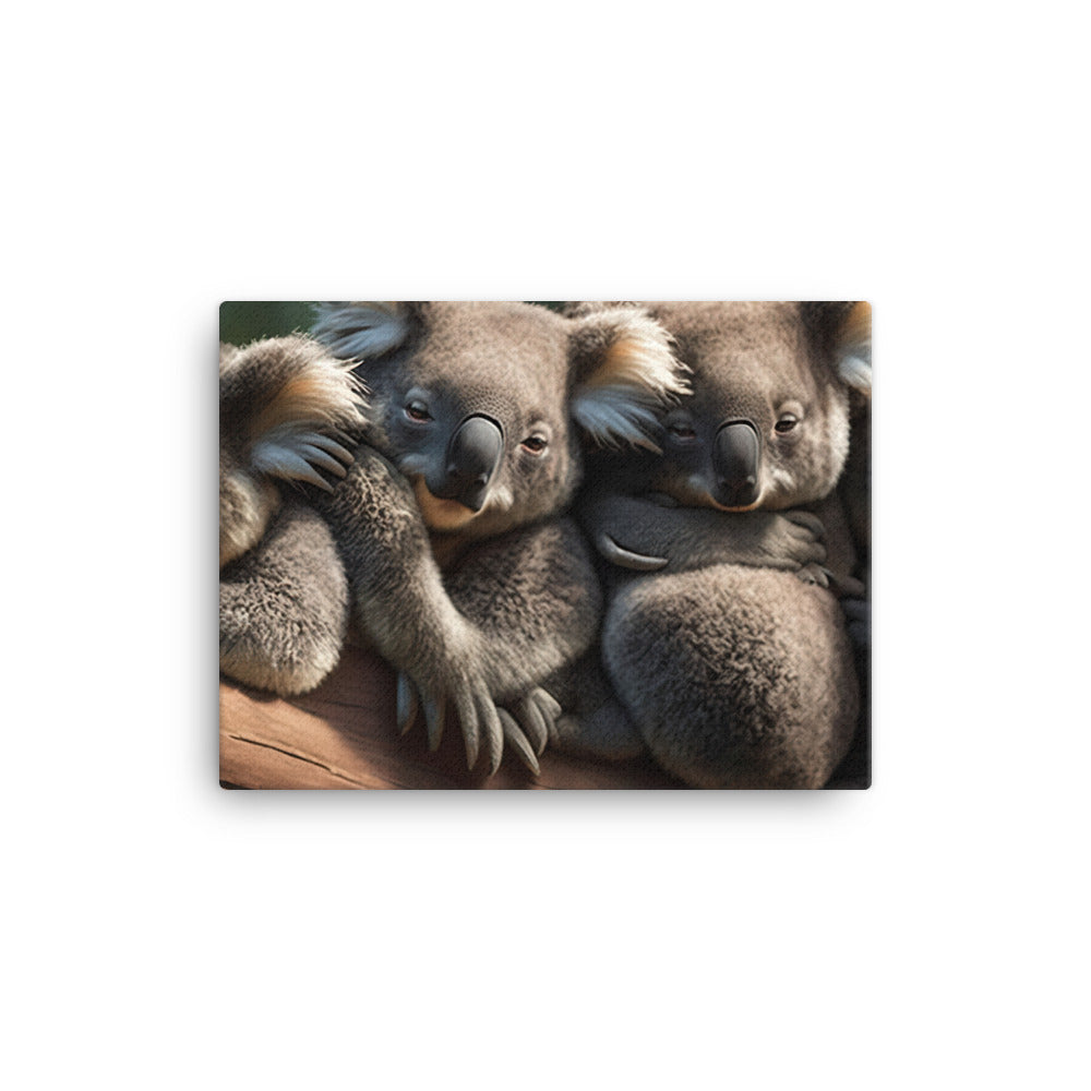 A group of koalas huddled together on a tree limb canvas - Posterfy.AI